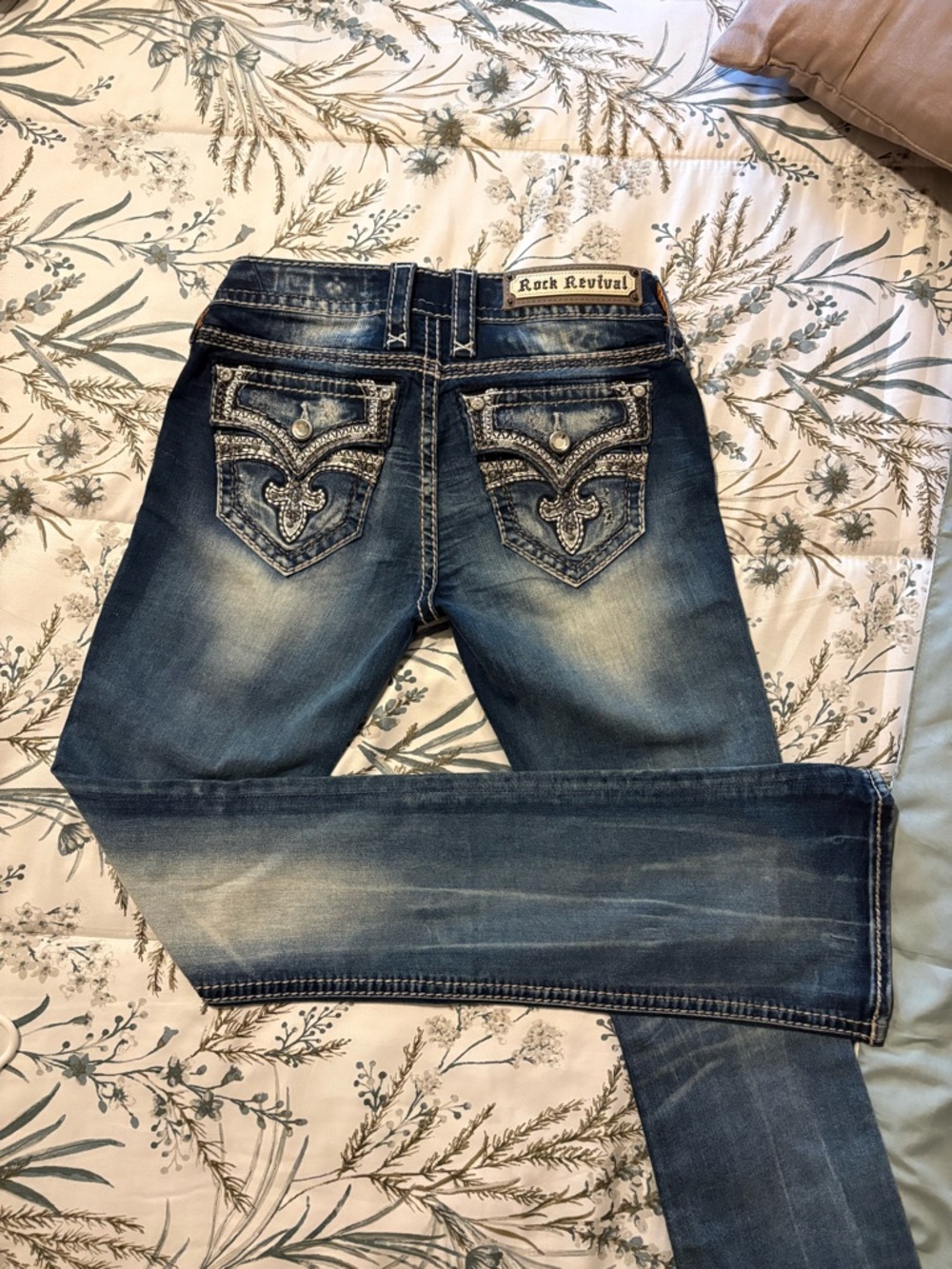 Rock Revival Dark Blue Embellished Back Pocket Jeans
